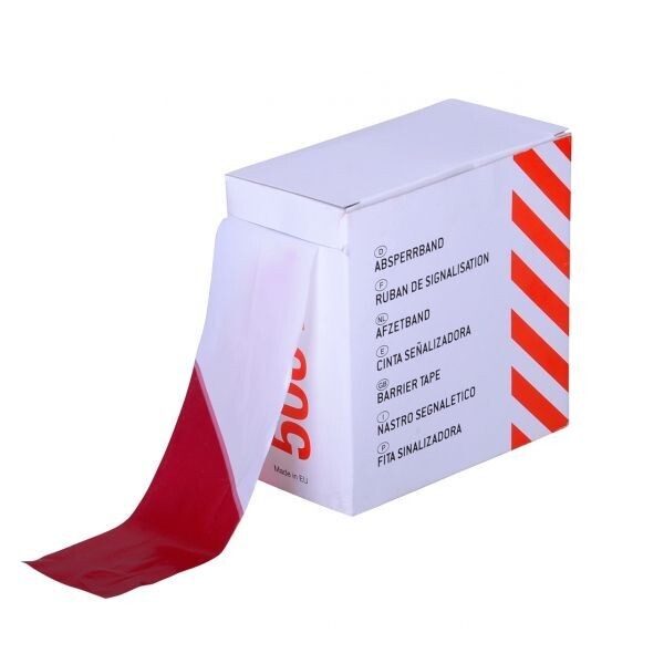 ROLO FITA SINALIZADORA BRANCA/VERMELHA 7CM X 500M