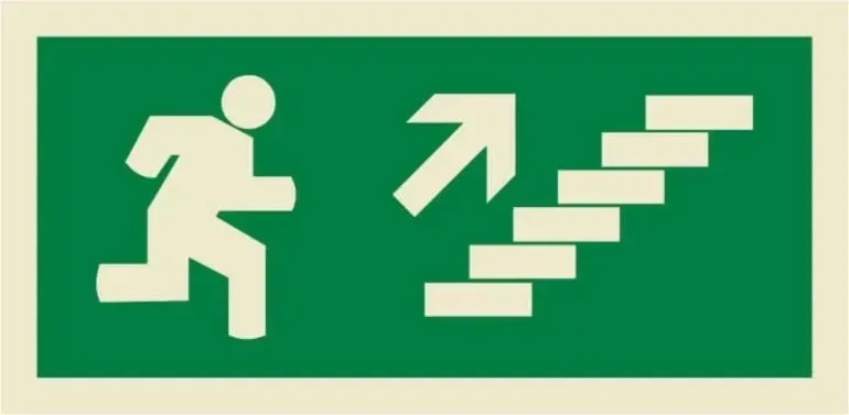 SINAL FOTOLUMINESCENTE DE SEGURANÇA EVACUAÇÃO SUBIR ESCADAS À DIREITA