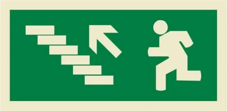 SINAL FOTOLUMINESCENTE DE SEGURANÇA  EVACUAÇÃO SUBIR ESCADAS À ESQUERDA