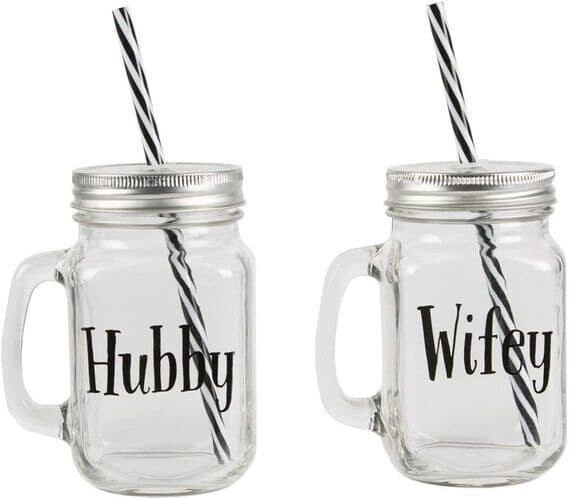 Sass & Belle Hubby or Wifey Drinking Jar with Straw
