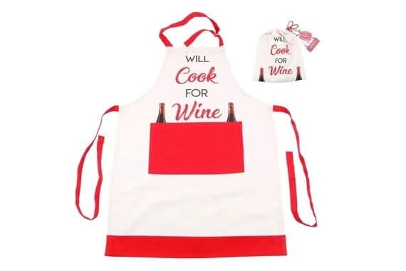 White & Red 'Will Cook For Wine' Apron Gift