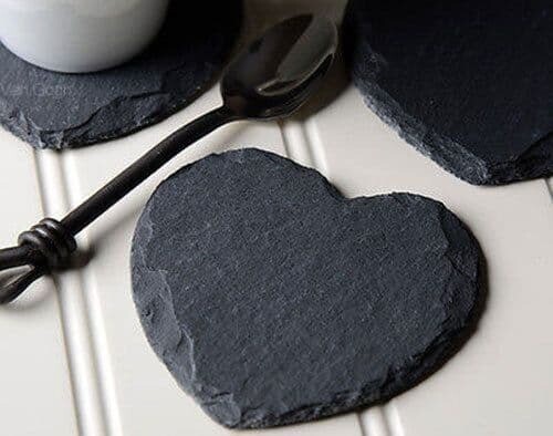 6pcs Rustic Natural Slate Hearts Coaster Tea Coffee Bar 10cm Nitaar Set of 6 Natural Slate Heart Shaped Drink Coasters - Ideal for Tea Coffee Mugs, Glasses, Cups