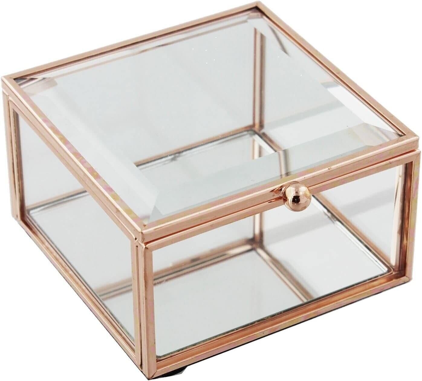 Hestia Glass Rose Gold Jewellery Box - Small