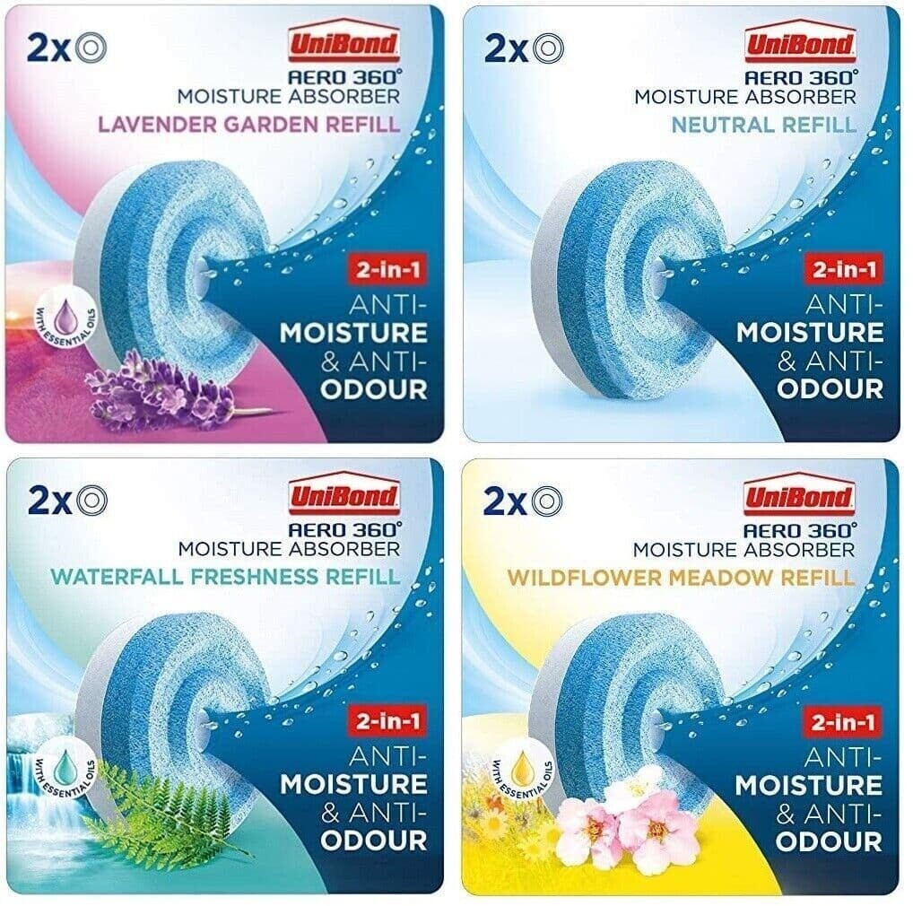 UniBond AERO 360° Moisture Absorber Lavender Garden Refill Tab, aromatherapy, ultra-absorbent and odour-neutralising, for AERO 360° Dehumidifier, Condensation Absorbers, Twin Pack (2 x 450g)