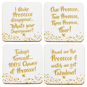 Set Of 4 Prosecco Coasters Drinks Mats Gold Edition Placemats New And Sealed