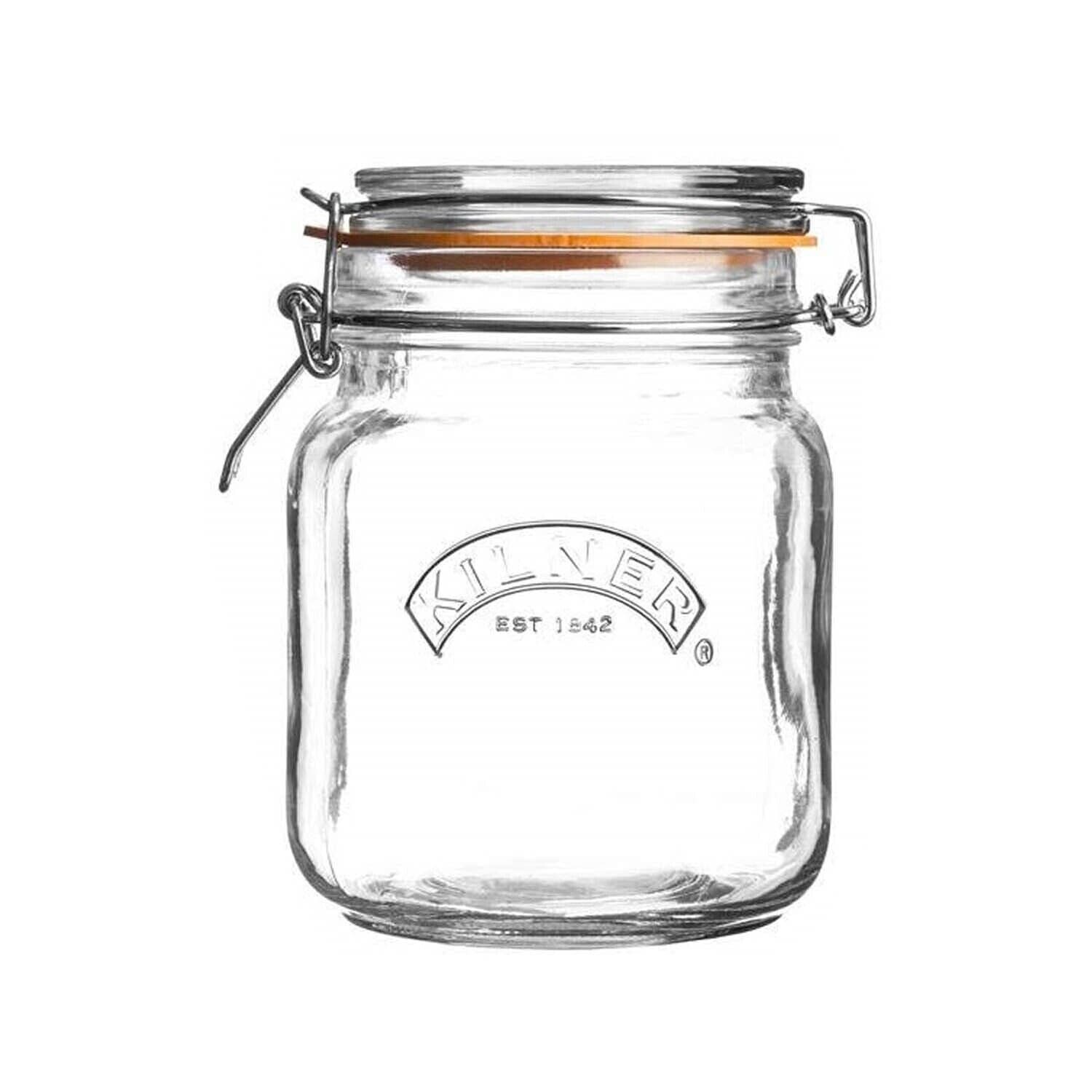 Kilner 1 Litre Square Glass Clip Top Preservation Storage Jar