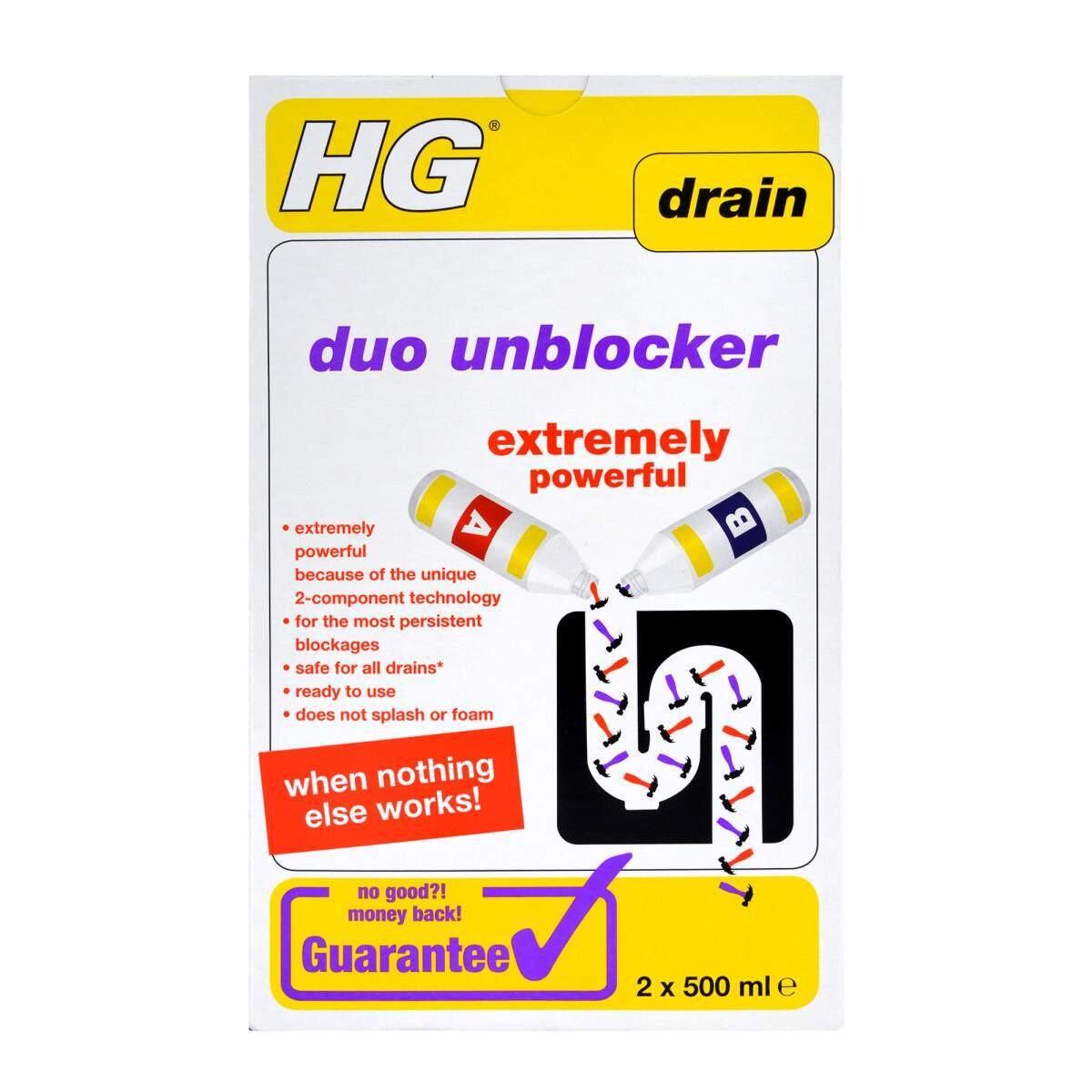 HG Duo Unblocker, Extremely Powerful Kitchen & Bathroom Formula Drain Unblocker