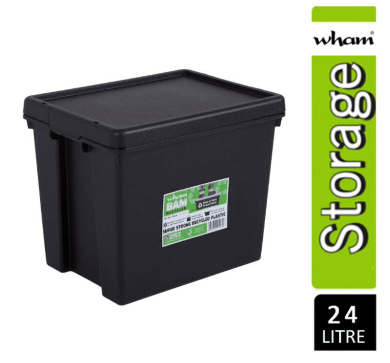 Wham Bam 24 Litre Heavy Duty Recycled STORAGE Box & Black Lid stackable