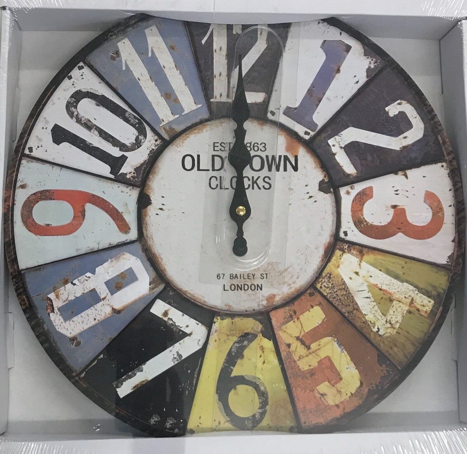 Vintage Rustic Wall Clocks 34cm Shabby Chic old town