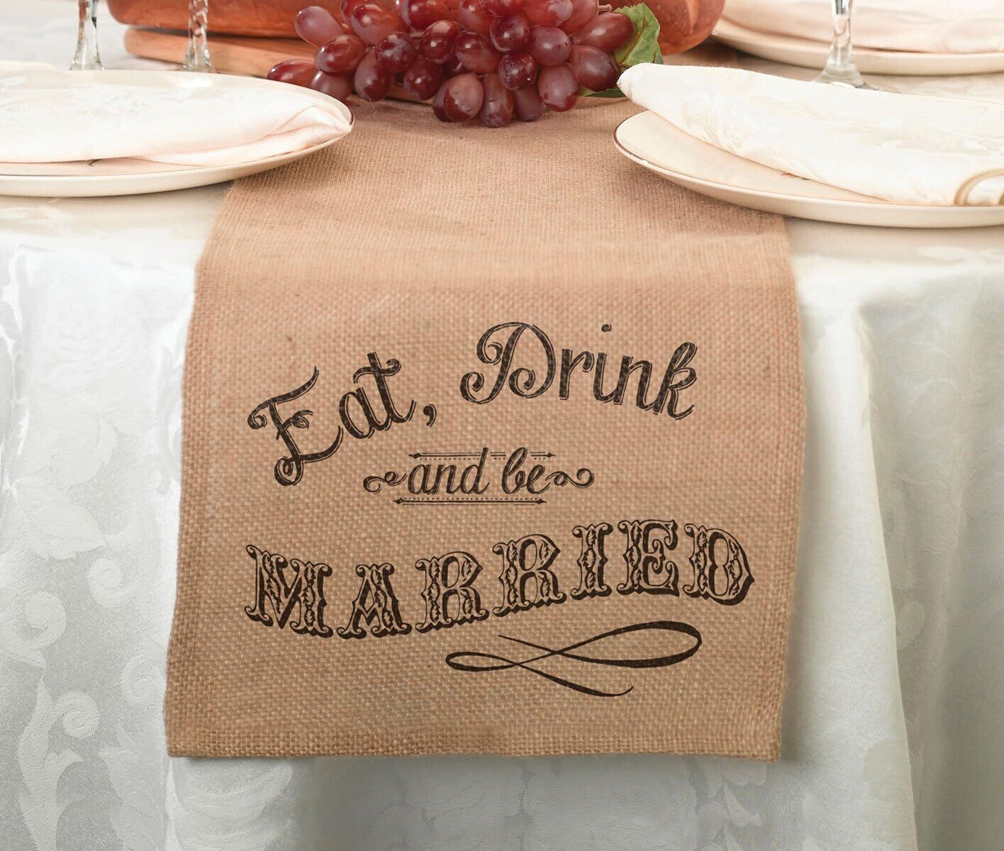Lillian Rose Eat, Drink and Be Married Burlap Table Runner
