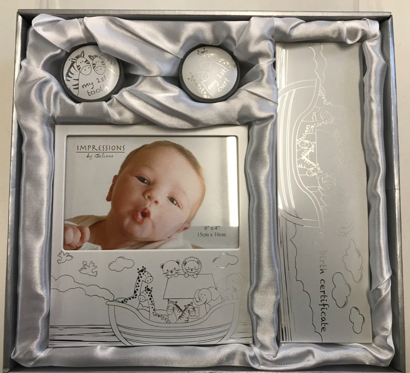New Baby keepsake Gift set My First photo, curl, tooth Silver