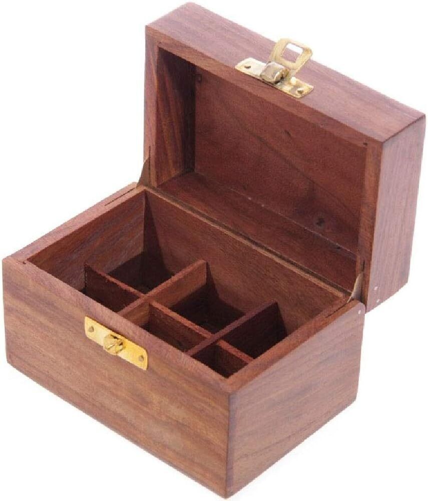 2x Sheesham Wood Essential Oil Box -  (Holds 6 Bottles)
