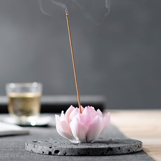LIOOBO Handmade Lotus Flower Incense Holder Incense Burner Aroma Therapy Supplies Ceramic Ornament