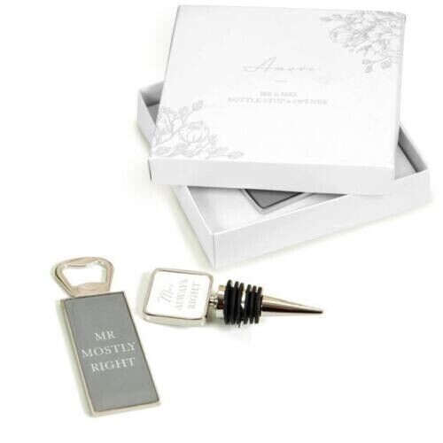 Amore by Juliana Mr & Mrs Bottle Stop Opener Couple Gift Box Set