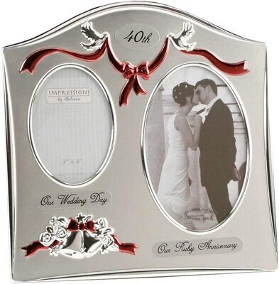2 Tone Silver Plated Double Wedding Anniversary Frame - 40th Ruby