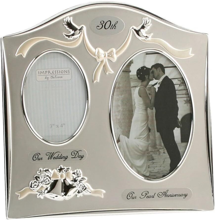 2 Tone Silver Plated Double Anniversary Frame - 30th Pearl