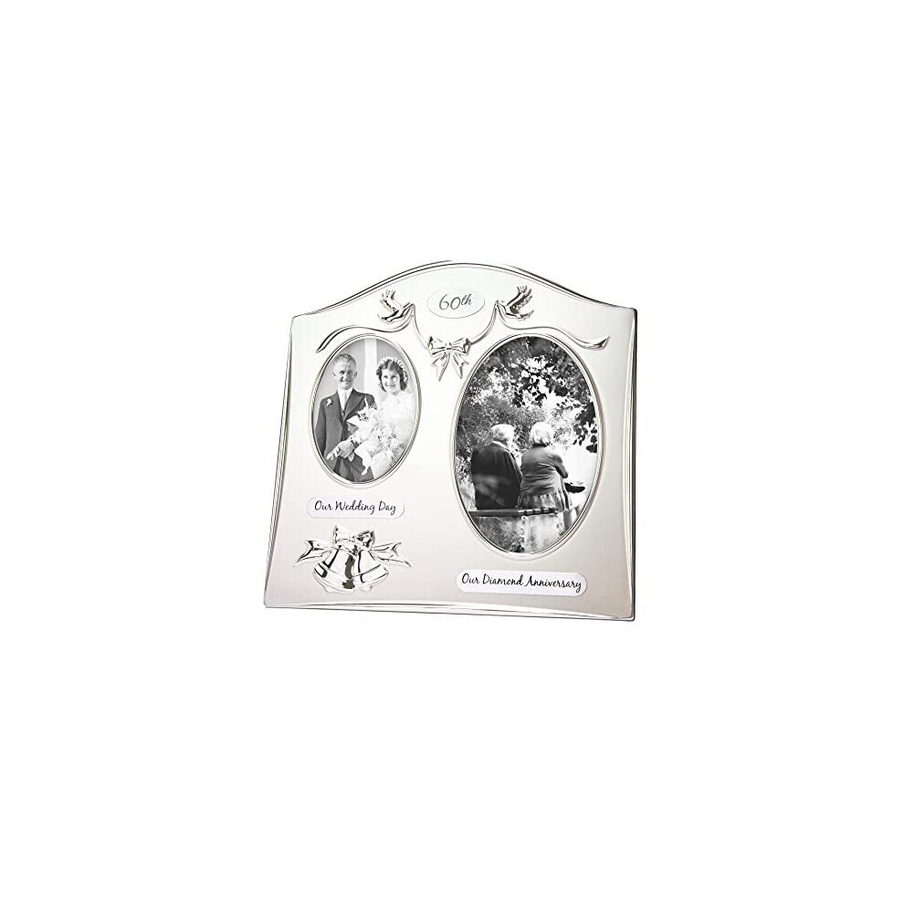 Two Tone Silver Plated 60th Diamond Anniversary Double Picture Frame