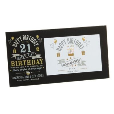 Signography 21st Birthday Glass Frame Black 6x4