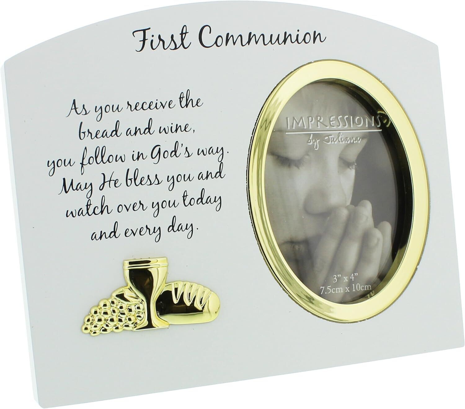 White Wooden Gold Icon 1st Holy Communion Photo Frame 3 x 4