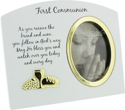 White Wooden Gold Icon 1st Holy Communion Photo Frame 3 x 4