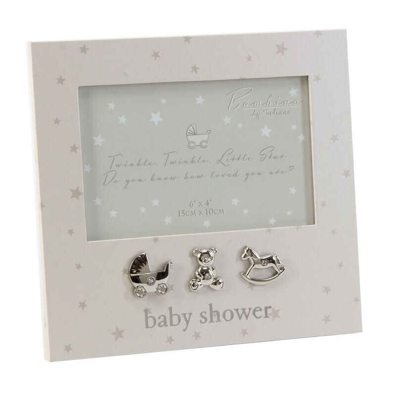 Bambino "Baby Shower" 6" x 4" Photo Frame White with silver stars