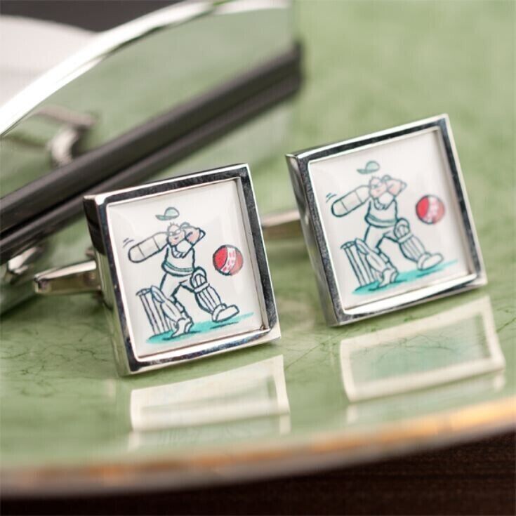 Cartoon Cricket Cufflinks with presentation box.