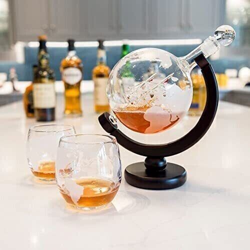 Ingenious Globe Decanter Set - Ornate Novelty Whisky Carafe Set with Tumblers