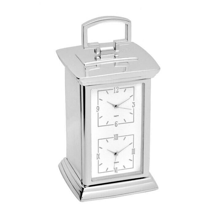 Silver Plated Dual Time Carriage Clock
