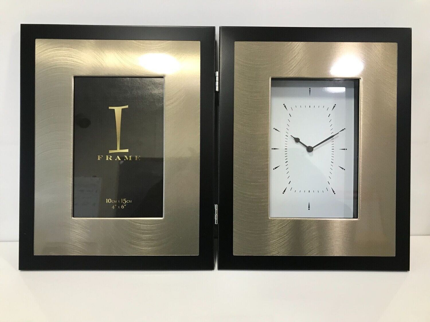 Black & Gold double photo frame & clock
