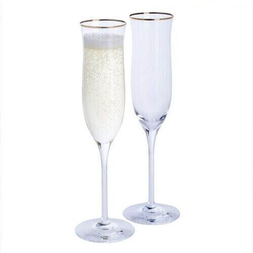 DARTINGTON Celebration Flute Gold Rim Flute Glasses Pair