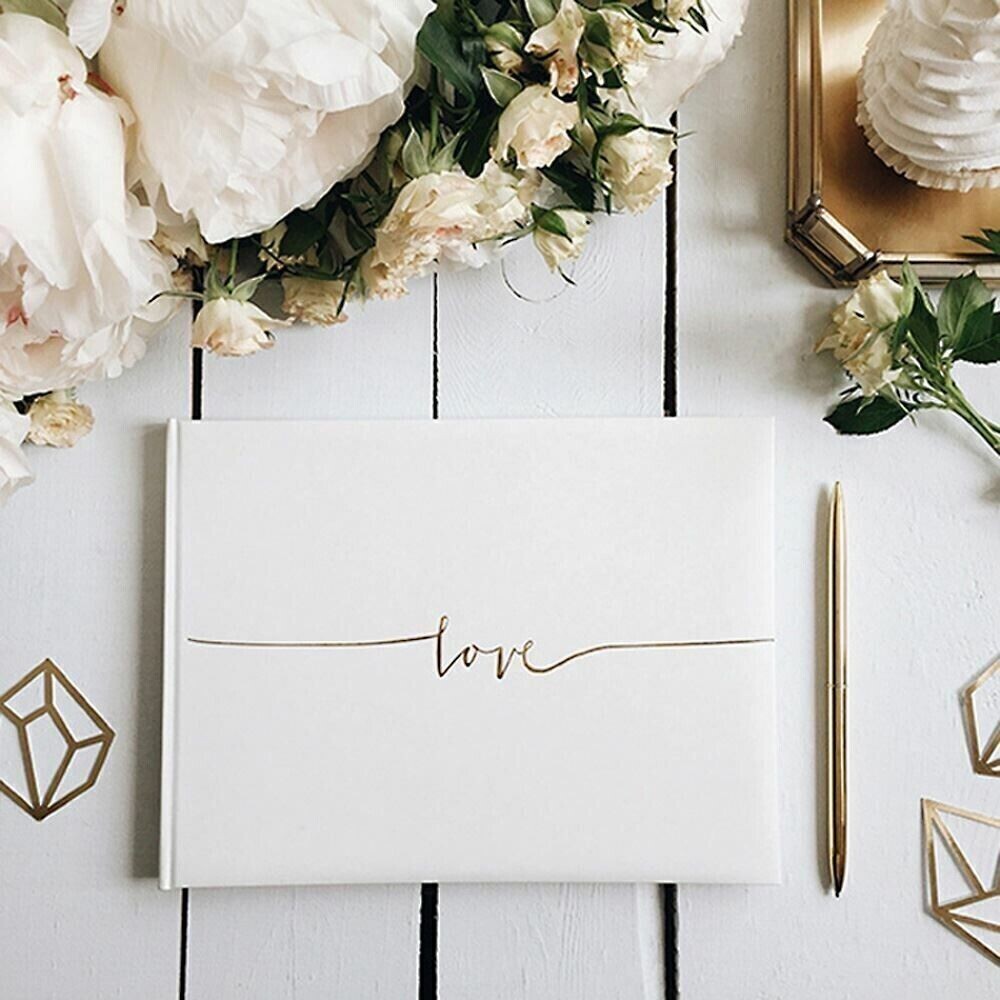 Foiled Wedding Guest Book - Love - White & Gold