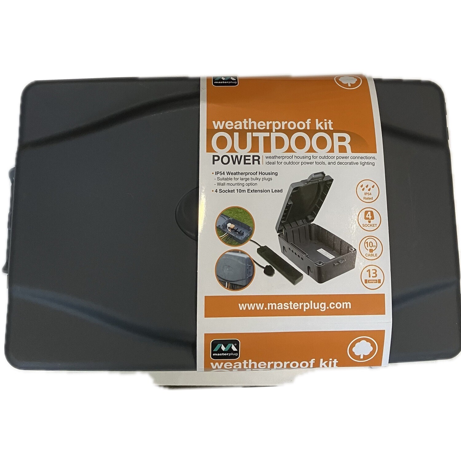 Master plug WBXBFG10B-MP Weatherproof Electric Box for Outdoors with Four Socket 10 Metre Extension Lead