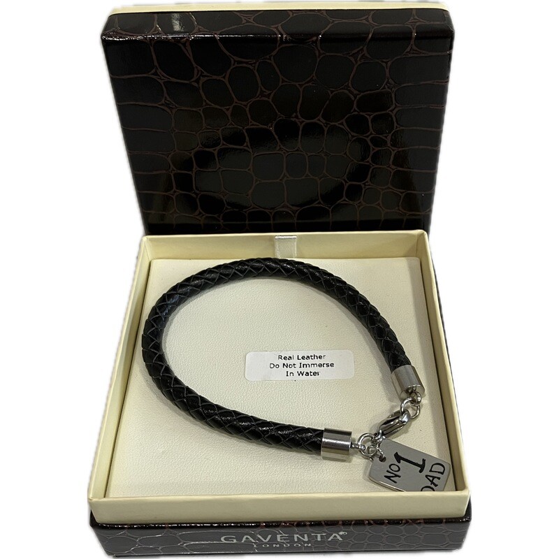 Mens Real Leather Gaventa No. 1 Dad Engraved bracelet