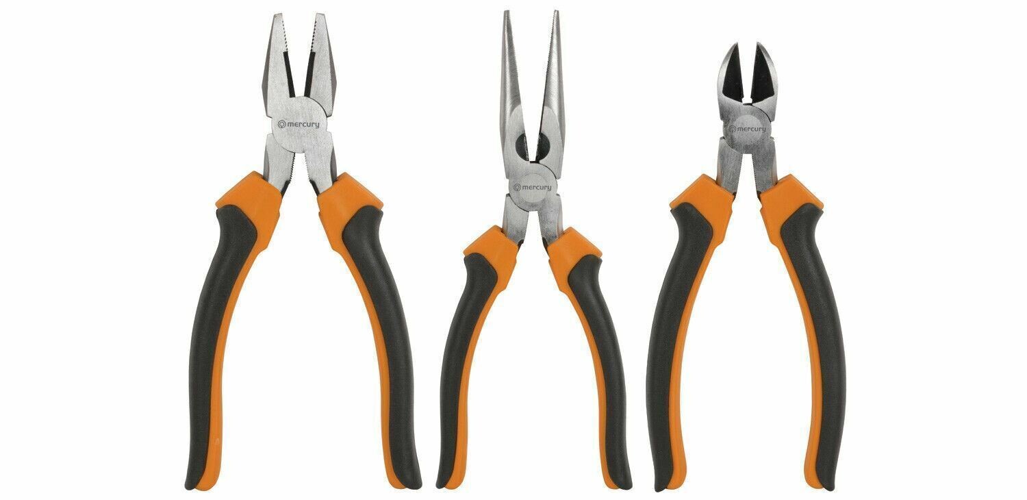 Mercury 3PC Soft Grip Combination Pliers Set Long Nose Cutters Nippers