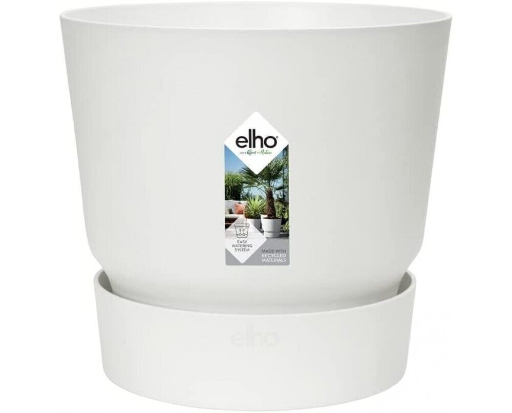 Elho Greenville Round 40 - Large Flower Pot with Integrated Water Reservoir - Indoor & Outdoor White