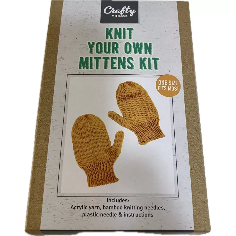 Mustard Knit Your Own Mittens Kit Complete Knitting Set Fits Most Adult *EL211