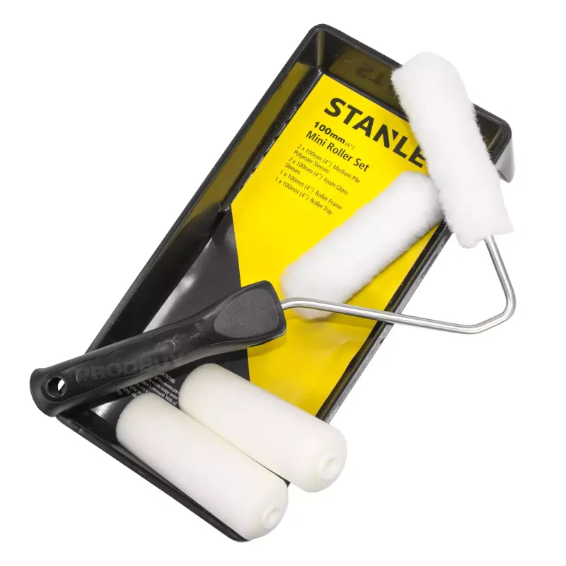 Stanley 100mm 4" Mini Paint Roller and Tray Set Foam Gloss Medium DIY