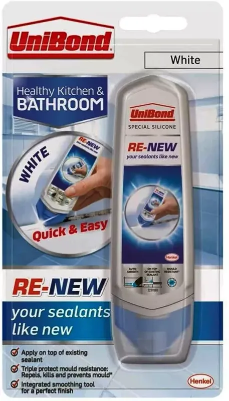 UniBond Kitchen Bathroom White Anti-Mould Sealant Re-New Renew 100ml