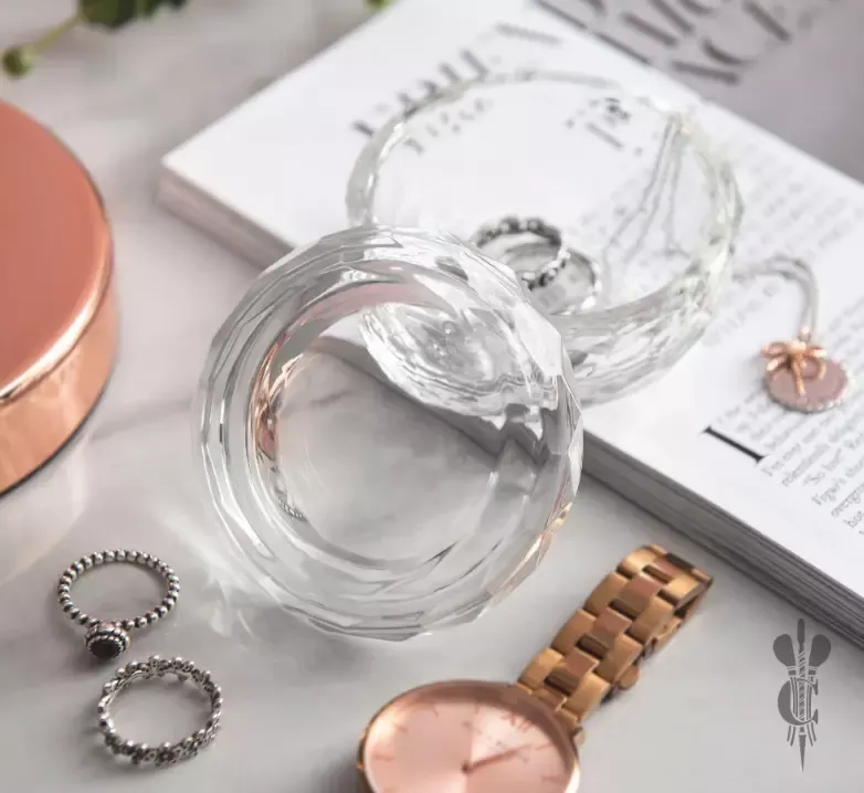 Optical crystal facet trinket dish