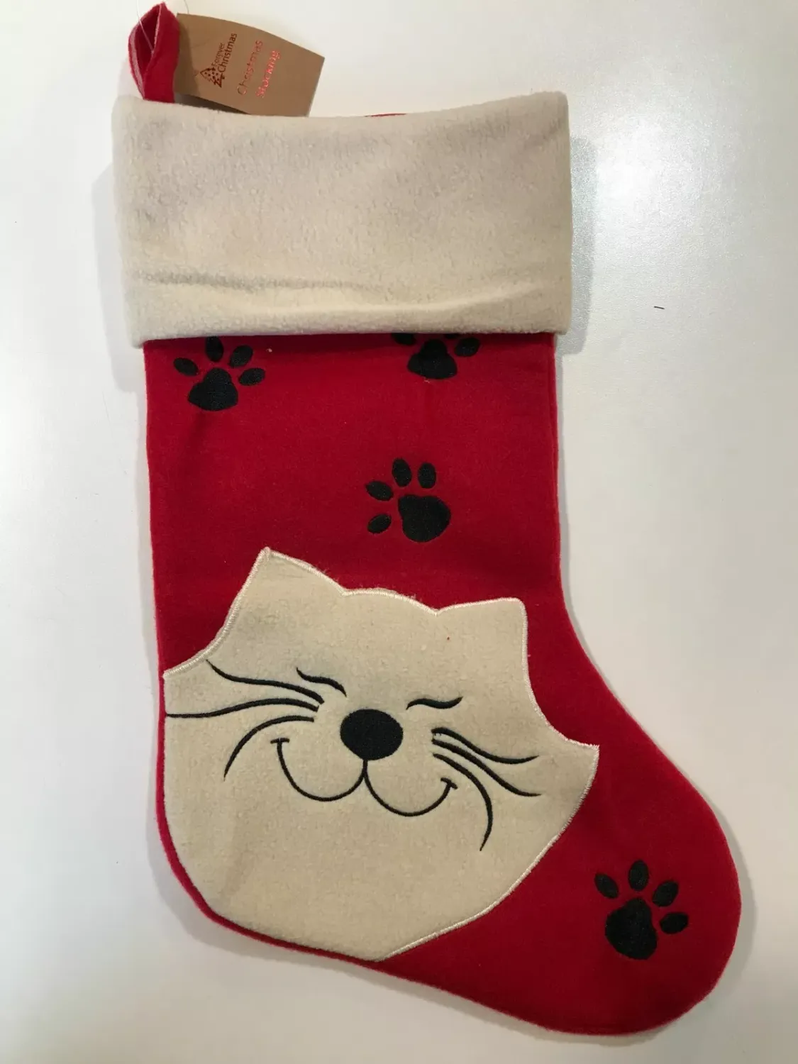 ANIMAL Paw Print Pet Christmas stocking CAT cream XMAS