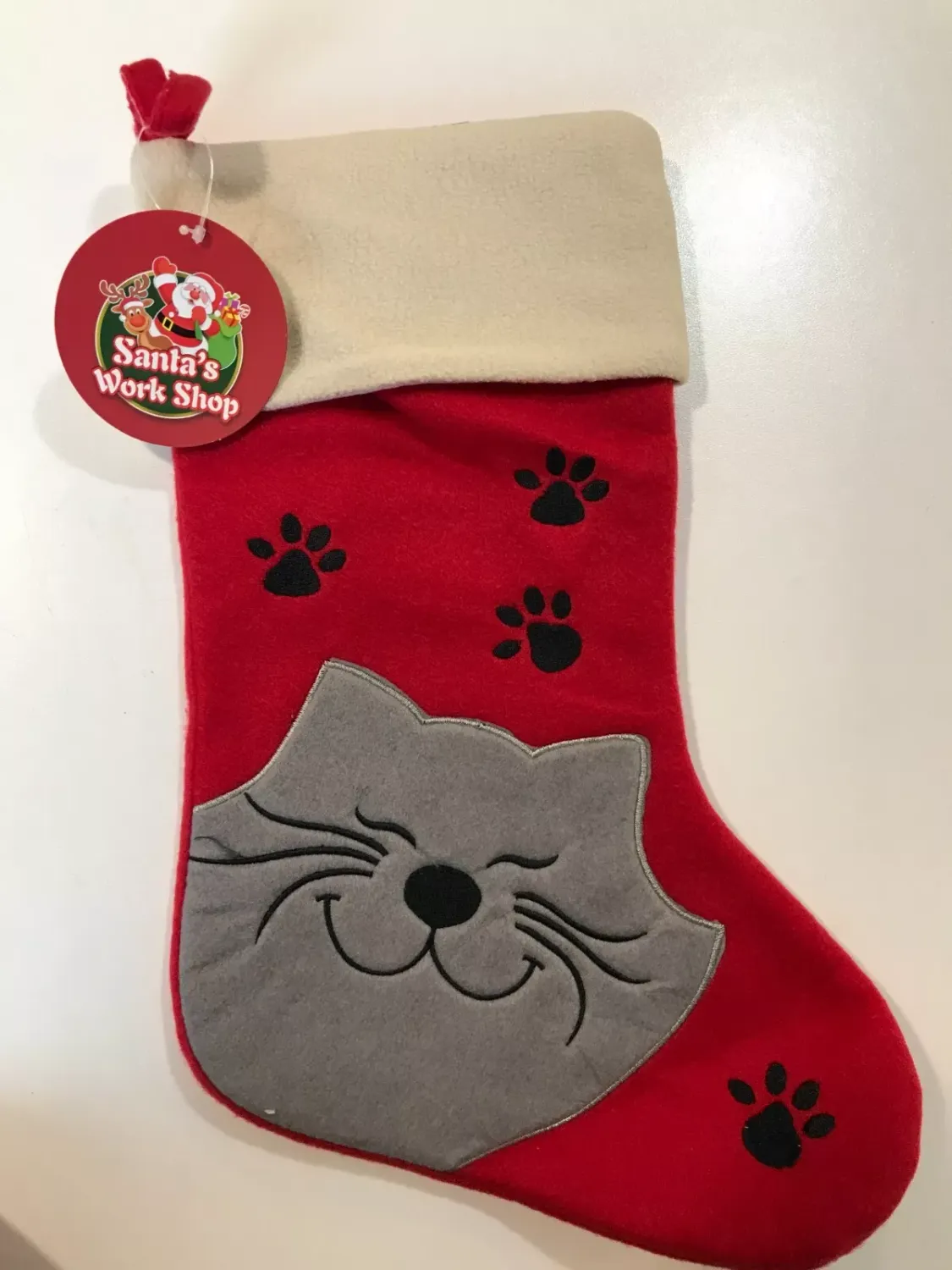 ANIMAL Paw Print Pet Christmas stocking CAT grey XMAS