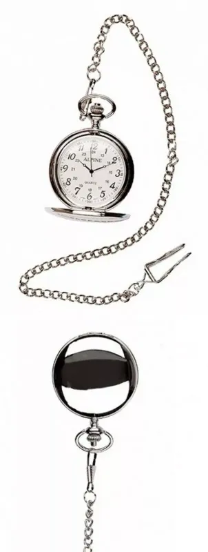 Alpine Men’s Plain Polished Pocket Watch Pendant with Chain Analog Quartz