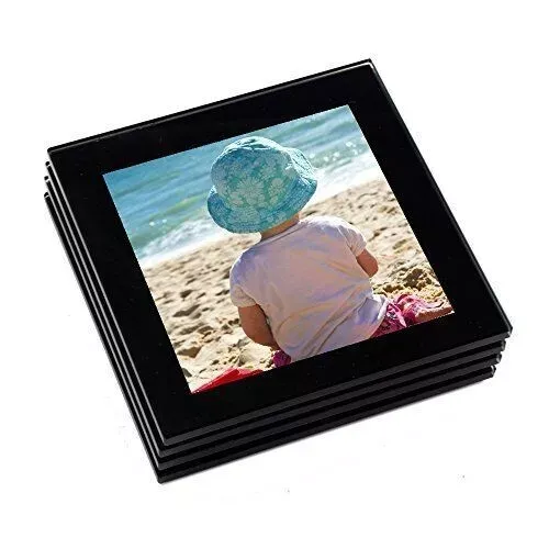 Premium Quality Blank Photo Glass Coaster Drink Mats | Black x4