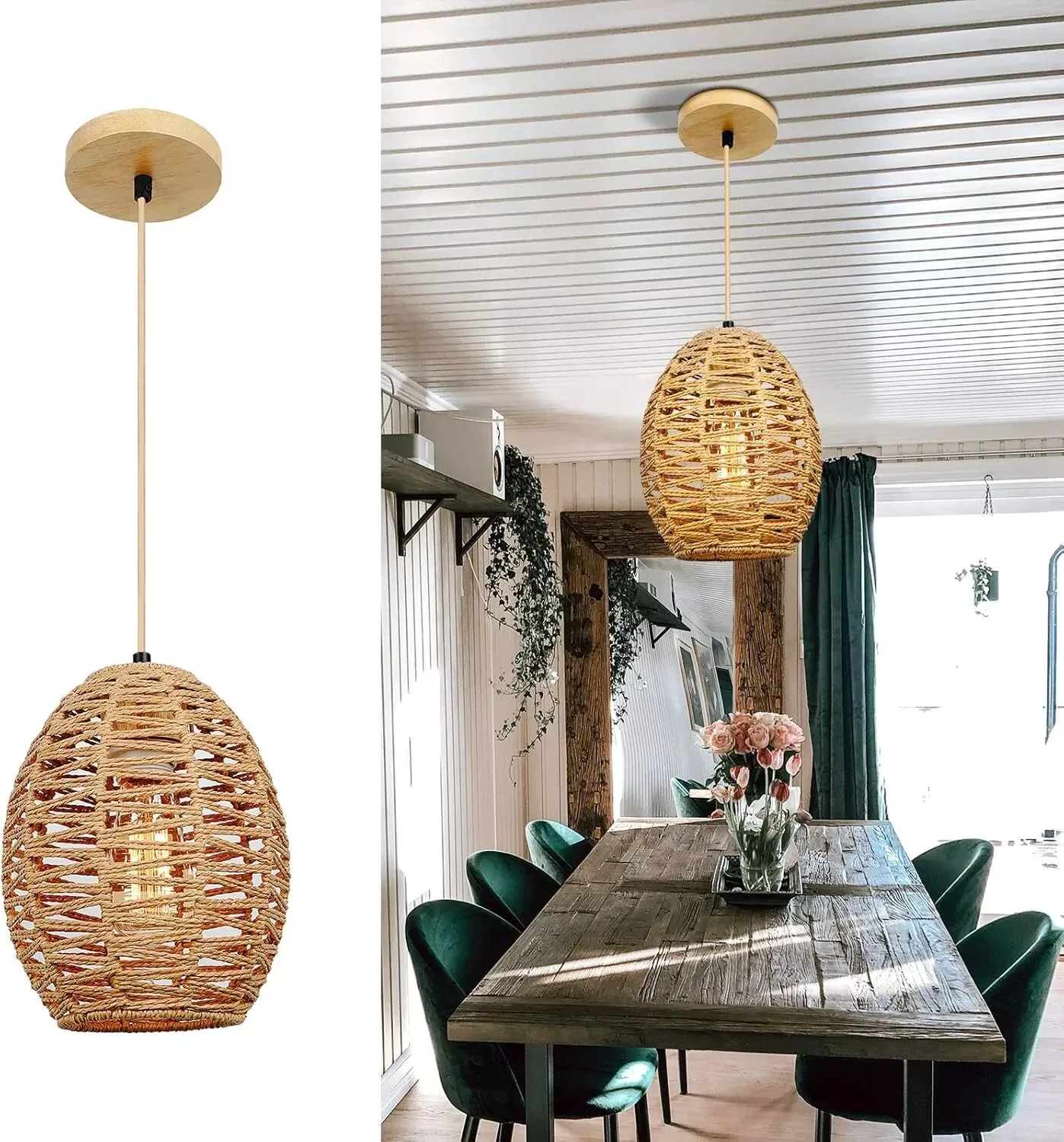 Frideko Rattan Modern Ceiling Light Fittings Industrial Glass Lights Semi Flush Shade