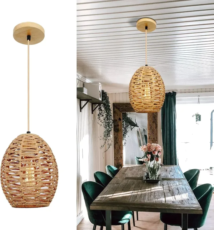 Frideko Rattan Modern Ceiling Light Fittings Industrial Glass Lights Semi Flush Shade