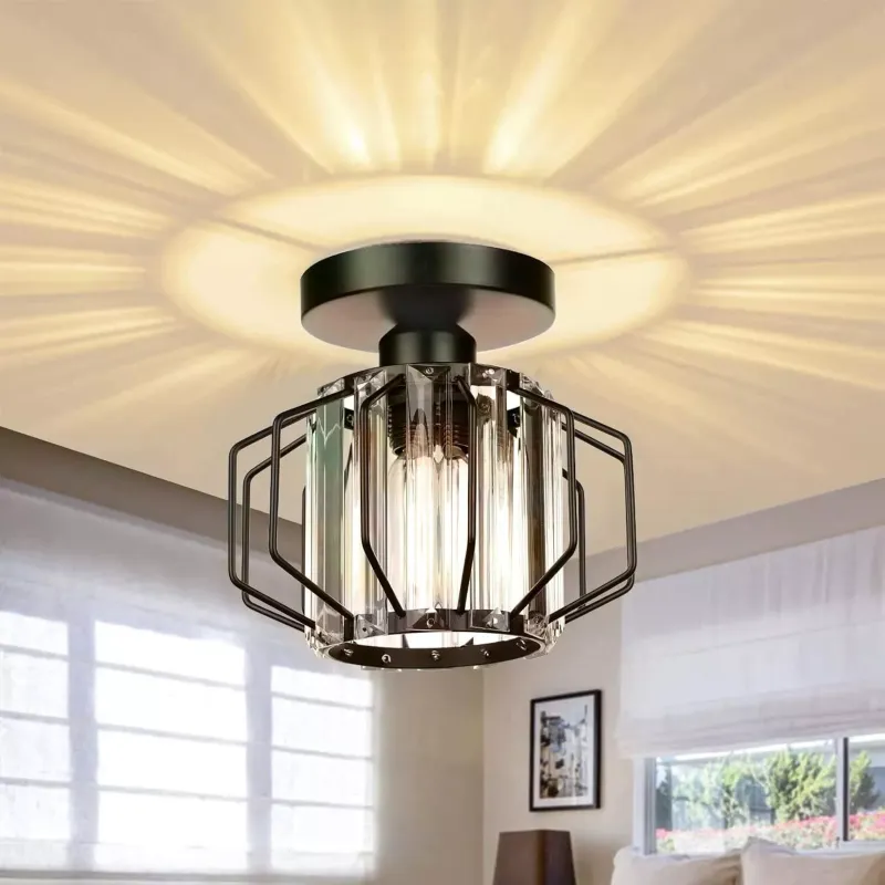Frideko Black Crystal Modern Ceiling Light Fittings Industrial Glass Lights Semi Flush Shade