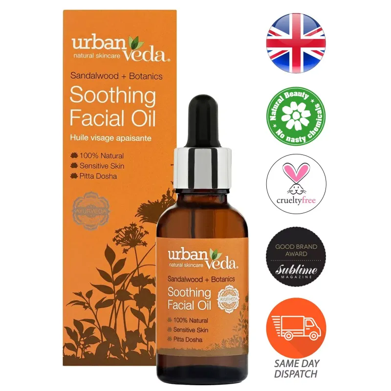 Urban Veda Soothing Facial Oil Aayurveda Natural Skin Care Vegetarian 30ml