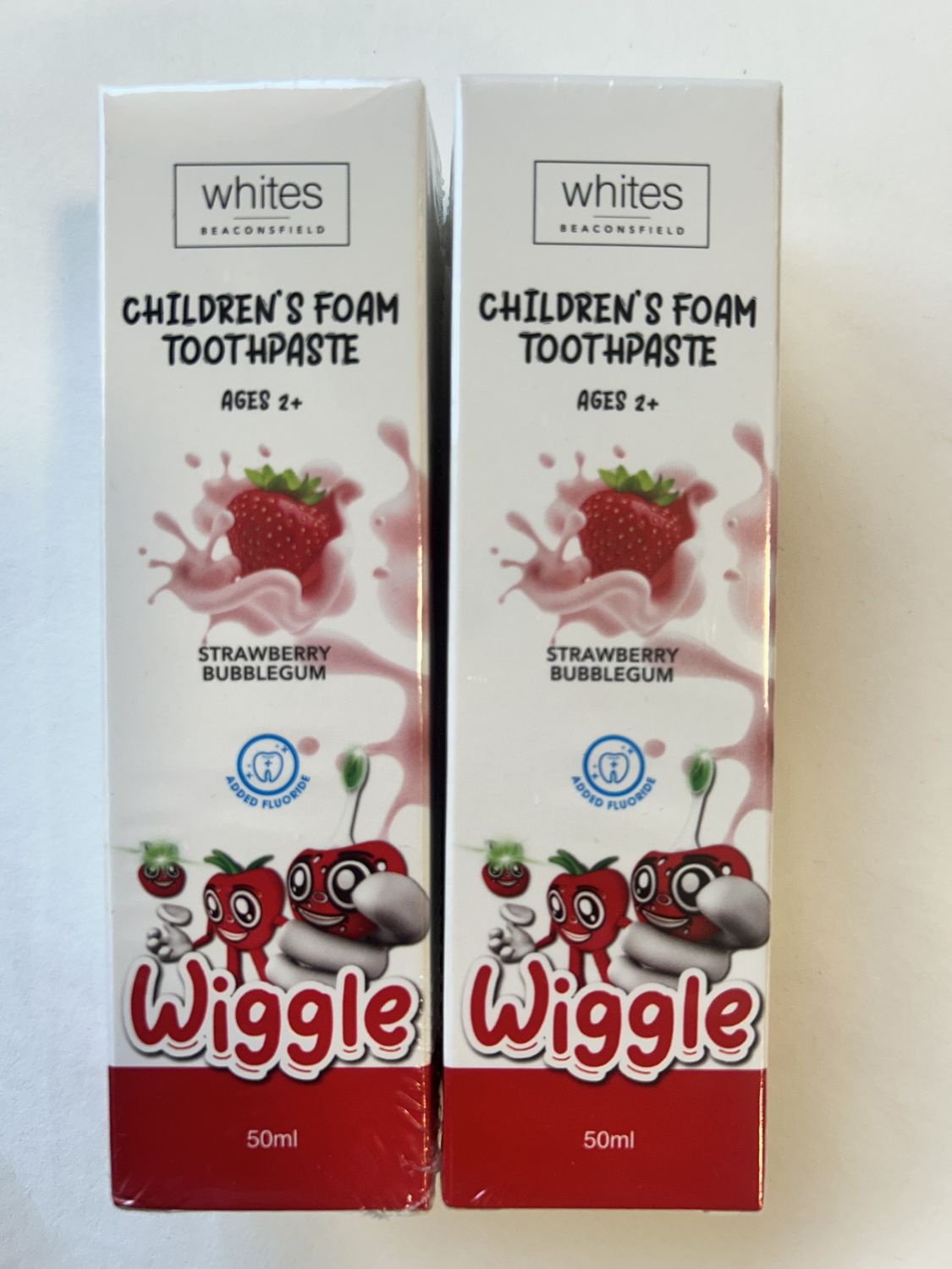 Children's Foam Toothpaste Ages 2+ Wiggle Whites 50ml Strawberry Bubble-Gum x2