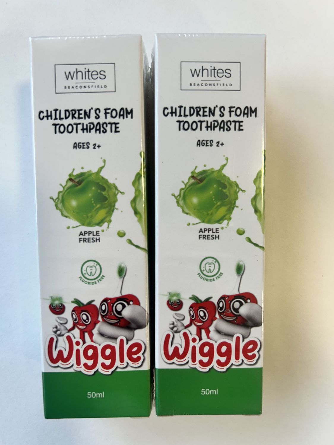 Children's Foam Toothpaste Ages 2+ Wiggle Whites 50ml Apple Fresh x2