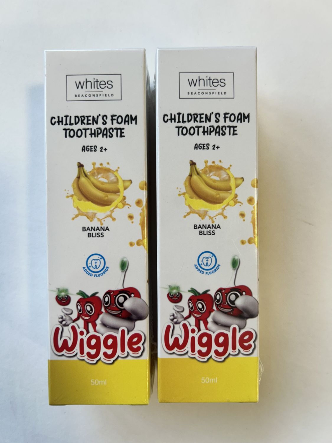 Children's Foam Toothpaste Ages 2+ Wiggle Whites 50ml Banana Bliss x2